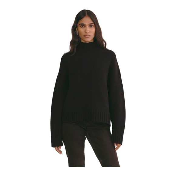 Everlane Women's Merino Alpaca Cotton Mock Neck Sweater Cozy Black Pullover L - Picture 1 of 10